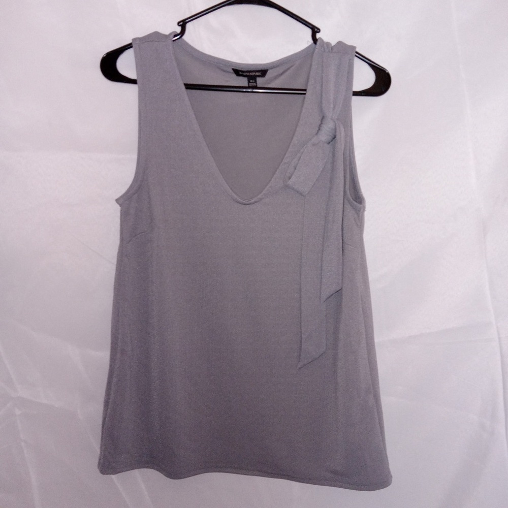 Banana Republic Tank Shirt Womens XS Gray V Neck Bow Sleeveless Polyester